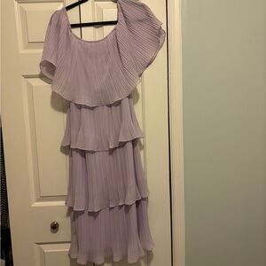 Lulu’s Purple Off-the-Shoulder Ruffle Midi Dress